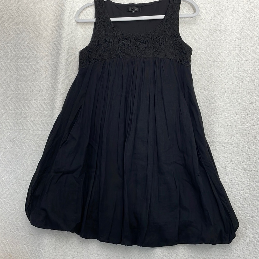PIXIE Bubble Dress Black Cotton Embroidered